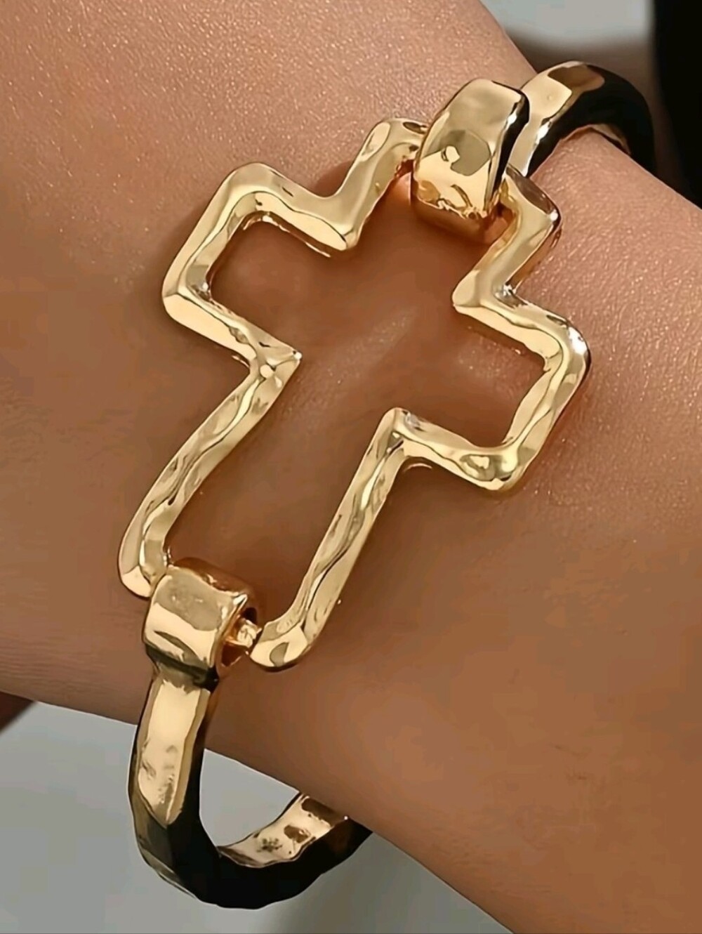 Gold Cross Openwork Bangle Bracelet - Women Jewelry